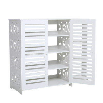 Elegant White Shoe Cabinet with 4 Doors and Drawer