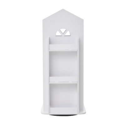 4-Tier White Pink Wooden Castle Kids Rotating Bookcase Bookshelf