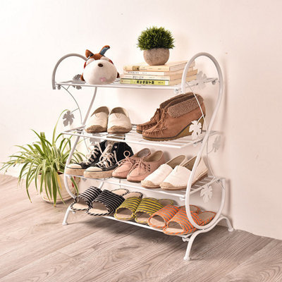 4 Tier White Vintage Metal Shoe Rack with Circular Handles 60 W x 30 D x 70 cm H DIY at B Q