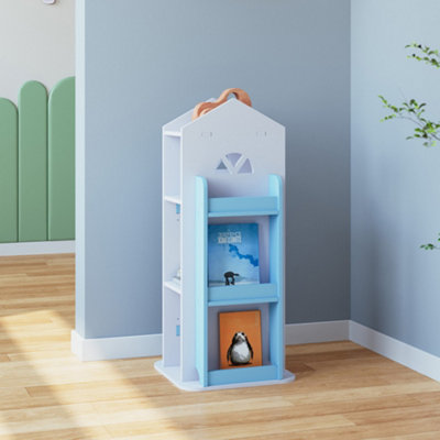 4-Tier White Wooden Castle Kids Rotating Bookcase Bookshelf