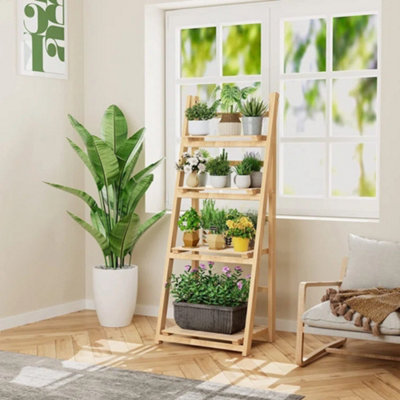 Wood deals Plastic 4-Tier Ladder Style Shelf Plant Stand White