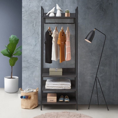 4 Tier Zahra Bedroom Double Open Wardrobe Furniture Storage Cupboard Black