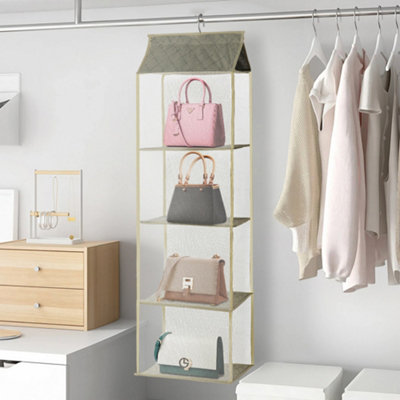 4 Tiers Beige Hanging Handbag Purse Storage Closet Organizer 120cm H