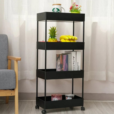 4 Tiers Black Plastic Kitchen Shelf Bathroom Storage Rack