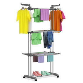 4-Tiers Foldable Stainless Large Space Clothes Drying Rack for Home Storage-Grey