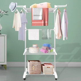 4-Tiers Foldable Stainless Large Space Clothes Drying Rack for Home Storage-White