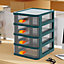 4 Tiers Green Plastic Desktop Stationery Cosmetic Storage Box Makeup Drawer Organizer with Handle