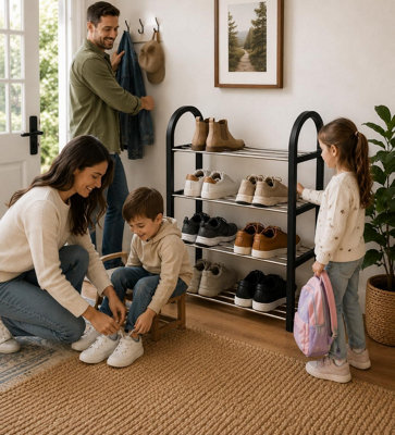 4 Tiers Shoe Rack Narrow Space Saving Shoe Stand, Adjustable Shoe Slots Racks Multi-Layer Footwear Storage Shelf for Entryway