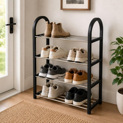 4 Tiers Shoe Rack Narrow Space Saving Shoe Stand, Adjustable Shoe Slots Racks Multi-Layer Footwear Storage Shelf for Entryway