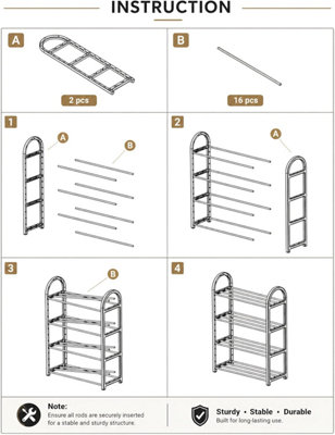 4 Tiers Shoe Rack Narrow Space Saving Shoe Stand, Adjustable Shoe Slots Racks Multi-Layer Footwear Storage Shelf for Entryway