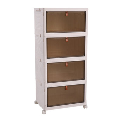 4 Tiers White Thicken Stackable Foldable Plastic Closet Shoe Storage ...