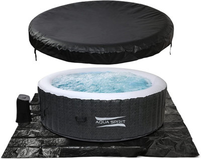 4 to 6 Person Inflatable Hot Tub Round Quick Heating Bubble Spa Indoor & Outdoor with Cover & Ground Sheet and Accessories