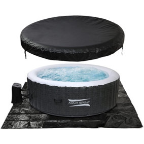 4 to 6 Person Inflatable Hot Tub Round Quick Heating Bubble Spa Indoor & Outdoor with Cover & Ground Sheet and Accessories