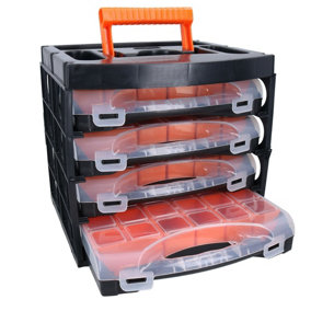 4 Tray Poly Tool Storage Organiser Case Holder with Removable Compartments