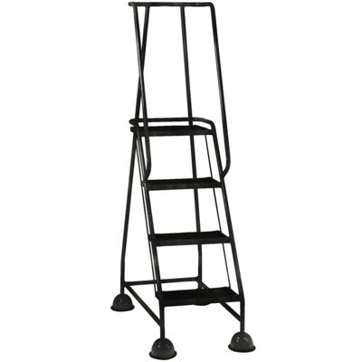 4 Tread Black Mobile Warehouse Steps - Portable Safety Ladder with Wheels