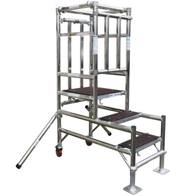 4 Tread Mobile Telescopic Podium Step Ladder - Safe Work Platform with Adjustable Height