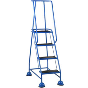 4 Tread Mobile Warehouse Steps BLUE 1.68m Portable Safety Ladder & Wheels