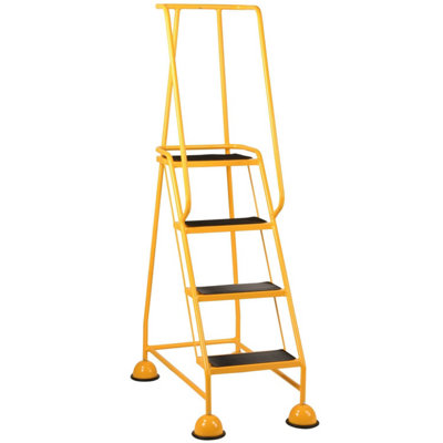 4 Tread Mobile Warehouse Steps YELLOW 1.68m Portable Safety Ladder & Wheels