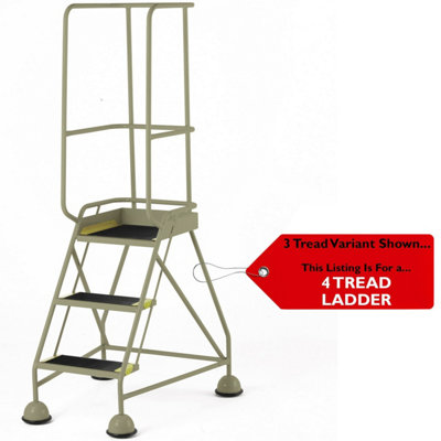 4-Tread Portable Warehouse Safety Steps with Guardrail in Beige - 2m High