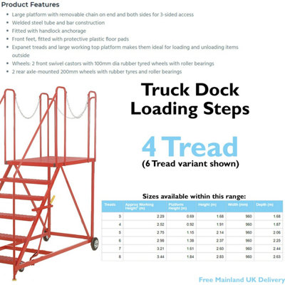 4 Tread Wide Truck Dock Loading Stairs Non Slip Platform Vehicle Step Ladder