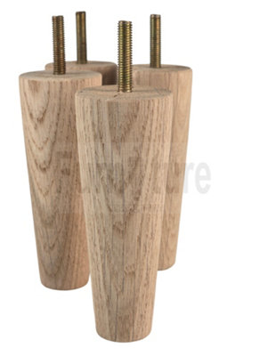 4 Turned Solid Oak Furniture Leg 130mm High M8 Mid Centry Retro Replacement Feet