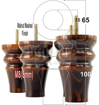 4 Turned Solid Wood Furniture Legs Replacement Settee Feet 100mm High Sofa Chair Bed M8 Dark Walnut Wash SOF3211 Price Comparisons | Compare The Build