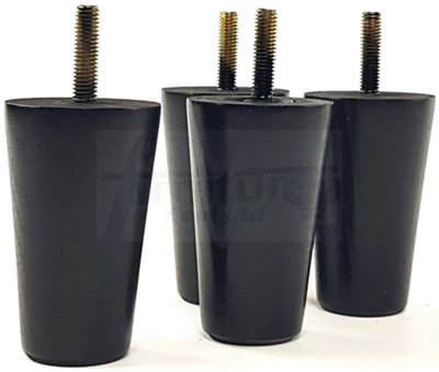 4 Turned Solid Wood Round Furniture Feet Replacement Mid Centry Retro Legs 100mm High M8 Black