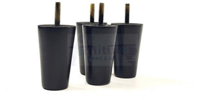 4 Turned Solid Wood Round Furniture Feet Replacement Mid Centry Retro Legs 100mm High M8 Black