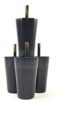 4 Turned Solid Wood Round Furniture Feet Replacement Mid Centry Retro Legs 100mm High M8 Black