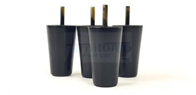 4 Turned Solid Wood Round Furniture Feet Replacement Mid Centry Retro Legs 100mm High M8 Black
