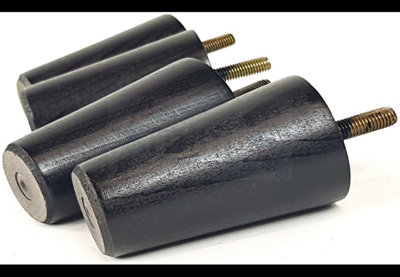 4 Turned Solid Wood Round Furniture Feet Replacement Mid Centry Retro Legs 100mm High M8 Black