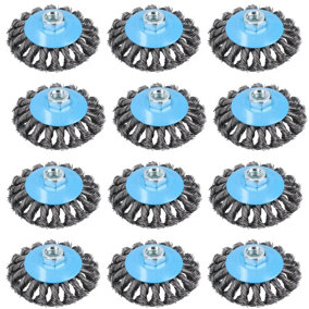 4" Twist Knot Bevel Wire Brush Rust Paint Removal for 115mm Angle Grinders 12pc