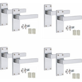 4 Victorian Straight Delta Handle Sets, Polished Chrome, 1 Pair 3" Ball Bearing Hinges, Latches Pack, 120mm x 40mm - Golden Grace