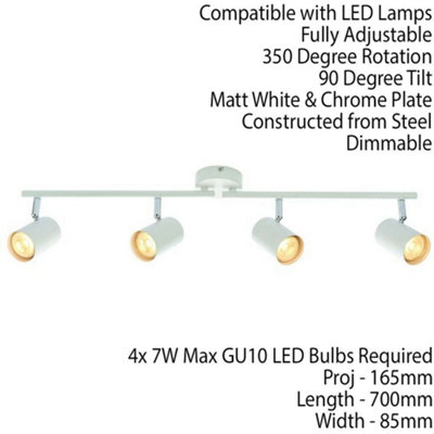 4 Way Adjustable Ceiling Spotlight Matt White Quad GU10 Kitchen Bar Downlight