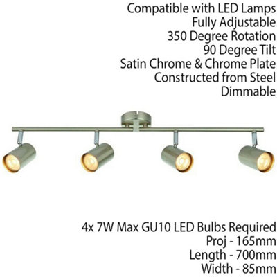4 Way Adjustable Ceiling Spotlight Satin Chrome Quad GU10 Kitchen Bar Downlight