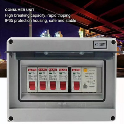 4 Way Consumer Unit fuse box 4 MCB Circuit Breakers Isolator Shed Caravan Garage