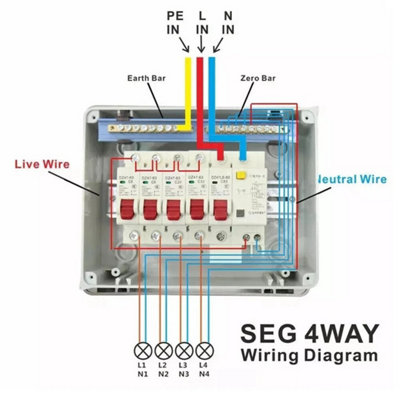 4 Way Consumer Unit fuse box 4 MCB Circuit Breakers Isolator Shed Caravan Garage