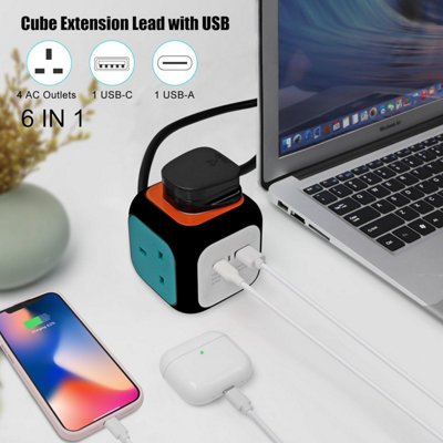 4 Way Cube Extension Lead 1.5M, Power Cube Usb C 3120W, Cube Plug ...
