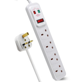 4 Way Extension Lead Surge Protecetd with Switched Socket White,1M
