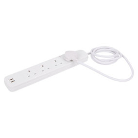 4-Way Extension Lead with 2m Cable & 2 USB Ports