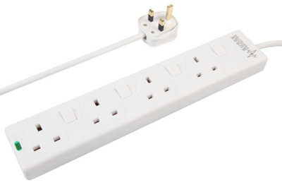 4 Way Individually Switched Surge Protected Mains Power Extension Lead, 3m, White DIY at B&Q