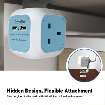 4 Way Magic Cube Socket with Cable 3G1.25,1.5M,Blue,with 2 USB charger ...