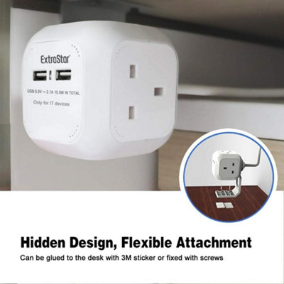 4 Way Magic Cube Socket with Cable 3G1.25,1.5M,White,with 2 USB charger,Child Resistant Sockets