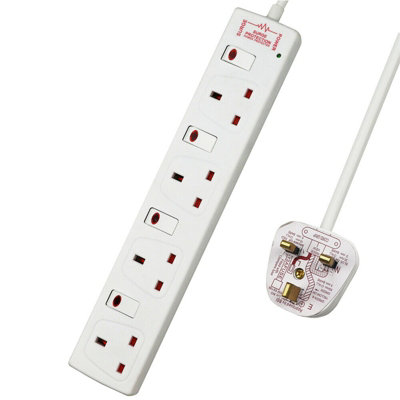 4 Way Socket 13A, 1M, White, with Power Indicator, Individual Switches ...