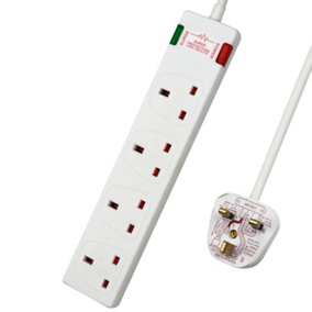 4 Way Socket with Cable 3G1.25,1M,White,with Power Indicater,,Child Resistant Sockets,Surge Indicator