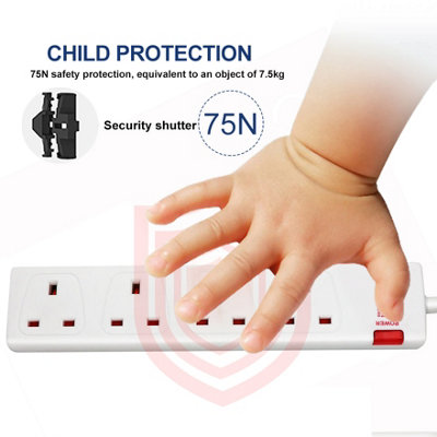 4 Way Socket with Cable 3G1.25,1M,White,with Power Indicater,,Child Resistant Sockets,Surge Indicator