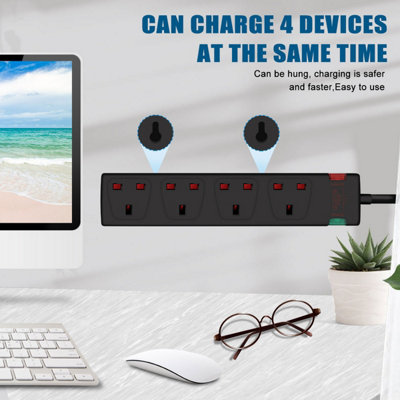4 Way Socket with Cable 3G1.25,2M,Black,with Power Indicater, Child Resistant Sockets,Surge Indicator