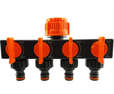 4-Way Splitter with Valves Black/Orange