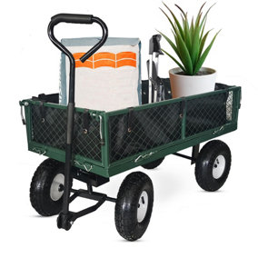 4 Wheel Large Heavy Duty Steel Garden Trolley Cart Load 150kg