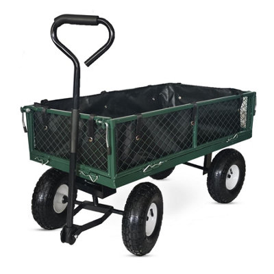 4 Wheel Large Heavy Duty Steel Garden Trolley Cart Load 150kg